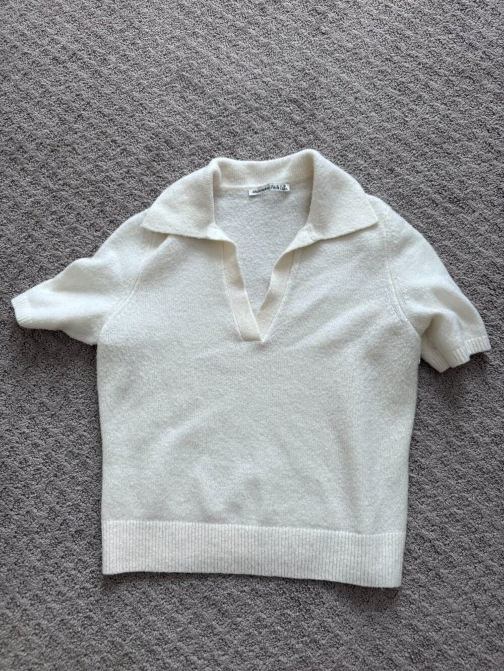 Abercrombie & Fitch women's short-sleeve fuzzy knit polo sweater